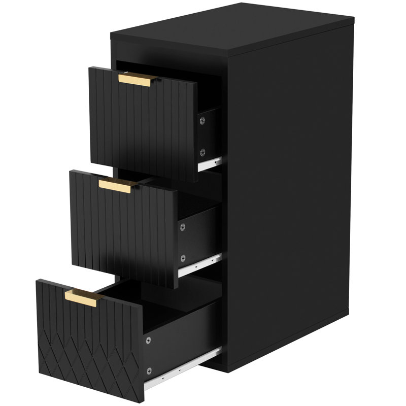 Modern Black Wall Mounted Side Cabinet With 12-Inch Width, Drawers For Bathroom And Living Room, Iron Handles, Subtle Stripe Carving Added Charm Depth, Construction, Elegant Design