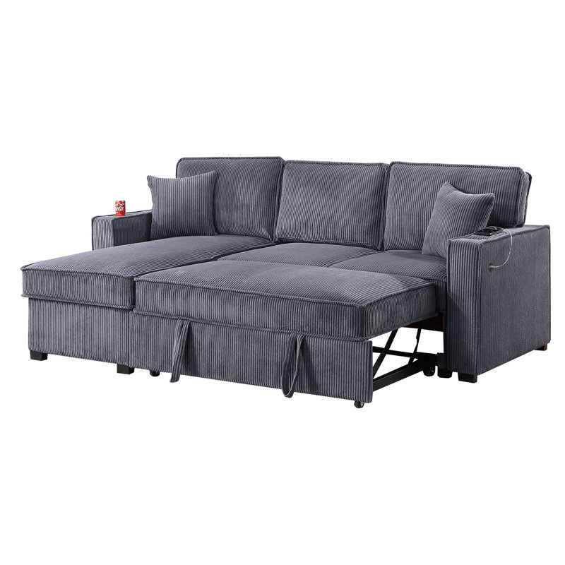 Ensemble de salon convertible 2 pièces, Velours côtelé gris foncé