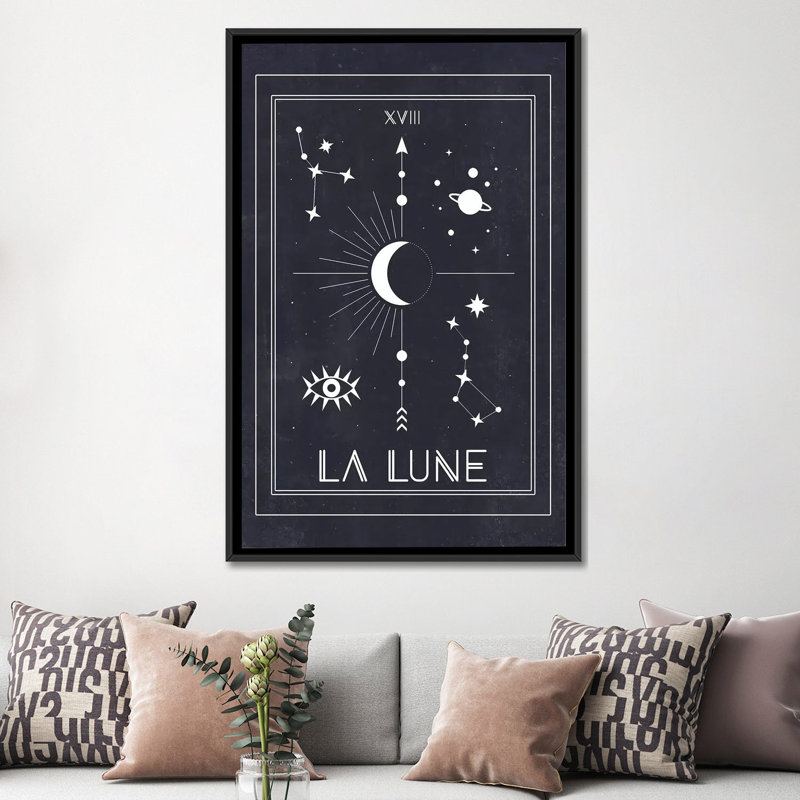 «La Lune», reproduction d'impression sur toile, H 48 po x l 32 po x P 1,5 po, Toile encadrée noire, Pas de tapis