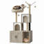 Arbre à chat 2-en-1 avec litière cachée - Tour de chat en bois avec poteaux à griffes, rangement, grotte, perchoir souple et coussin lavable - blanc-1983115723