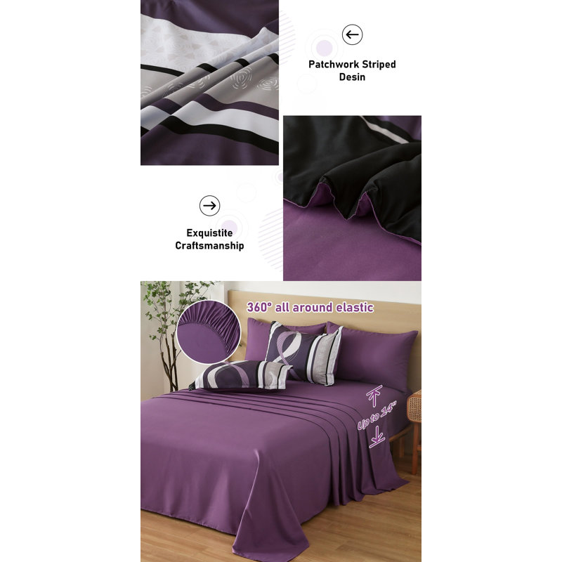 Ensemble de couette violet King 8 pièces de style bohème, livré dans un sac
