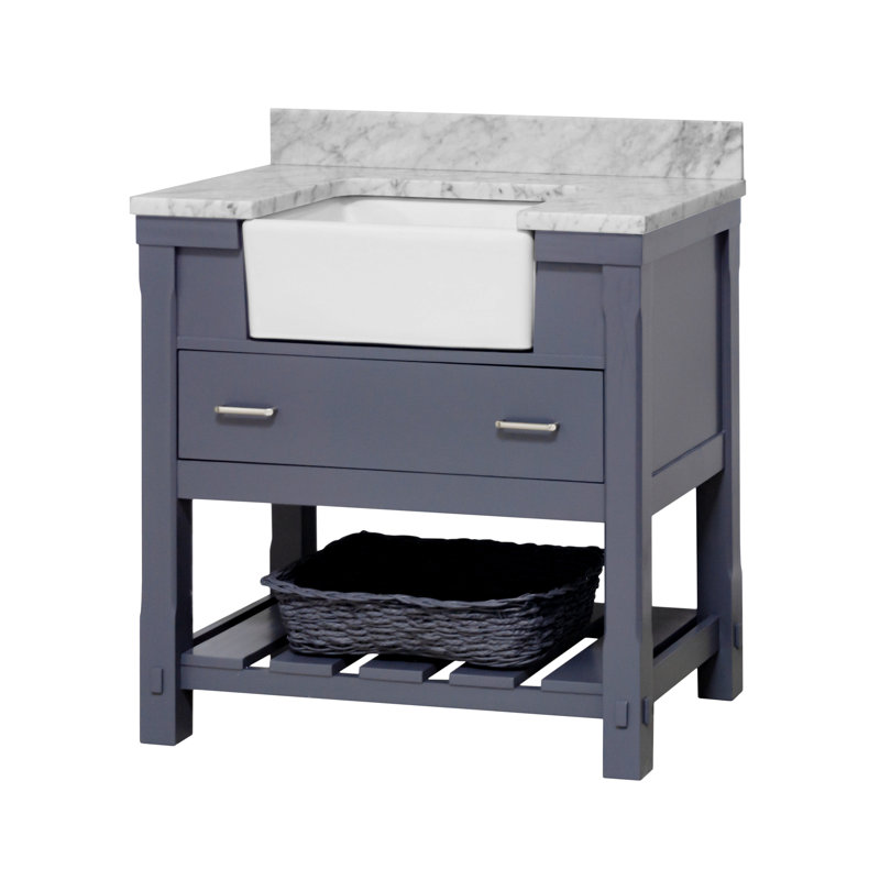 Ensemble de meuble-lavabo simple 36 po Hitton, Marbre de Carrare, Gris marine