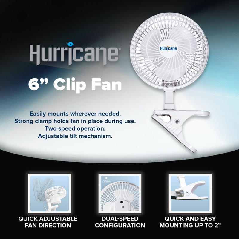 Hurricane White 6-Inch 2-Speed Clip-On Desk Fan