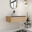 Meuble-lavabo mural peu encombrant avec rangement, finition bois café clair
