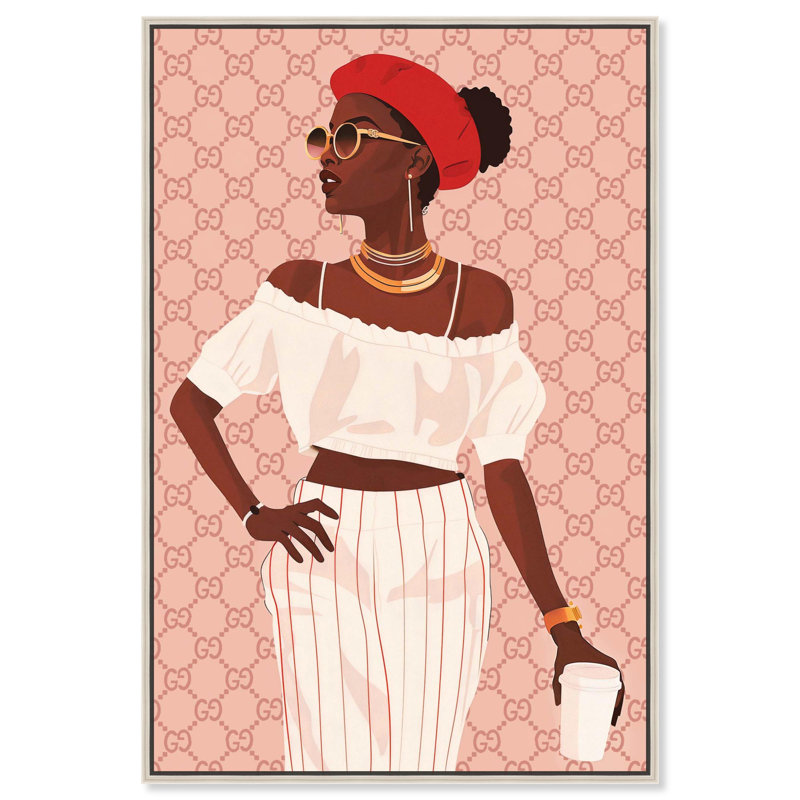 «Her Stylish Coffee Look» par Art Remedy, Noir, H 16 po x l 11 po, Cadre flottant