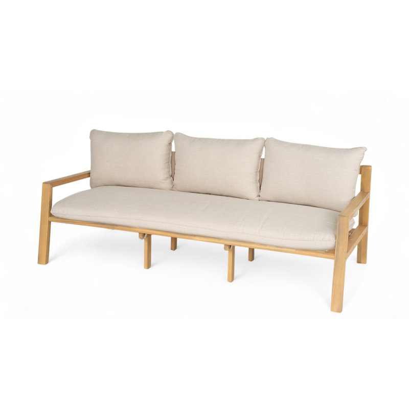 Lush Outdoor Acacia Wood Sofa With Woven Straps & Cushions