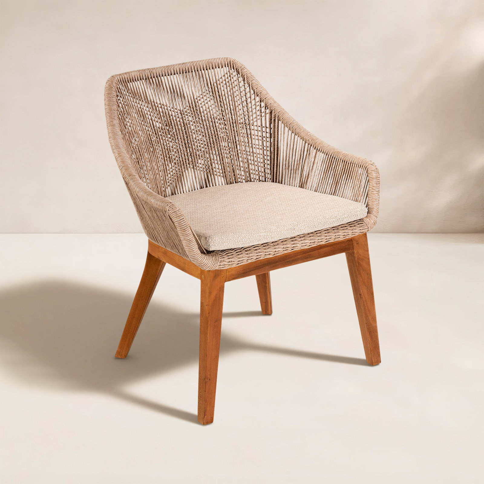 Dalton Wood Premium All-Weather Wicker Outdoor Dining Armchair with Cushion