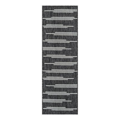 Tapis intérieur / extérieur en polypropylène géométrique tissé à la machine en noir / blanc
