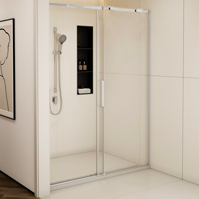 56 - 60"w X 74"h Shower Door, Stainless Steel 304, Polished , 8mm Tempered Glass, Pulley, American Style 304 74"h, Finish, Clear Guide Rail , Bathroom Door