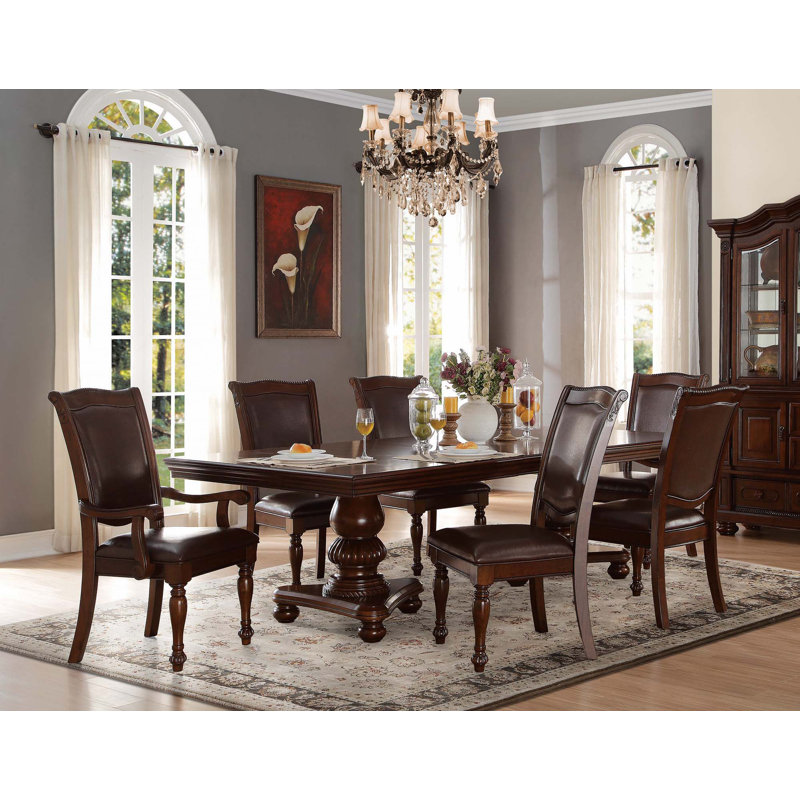 Table de salle à manger de style traditionnel avec 2 fauteuils à rallonge et 4 chaises d'appoint 7 pièces