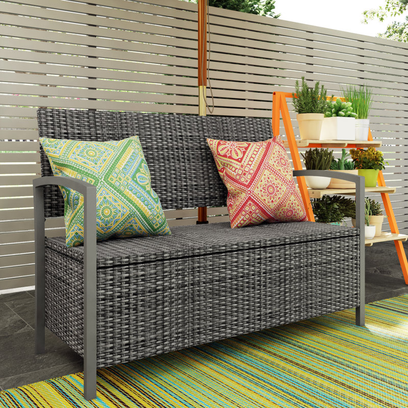 Wicker Outdoor Bench, Dunkelgrau