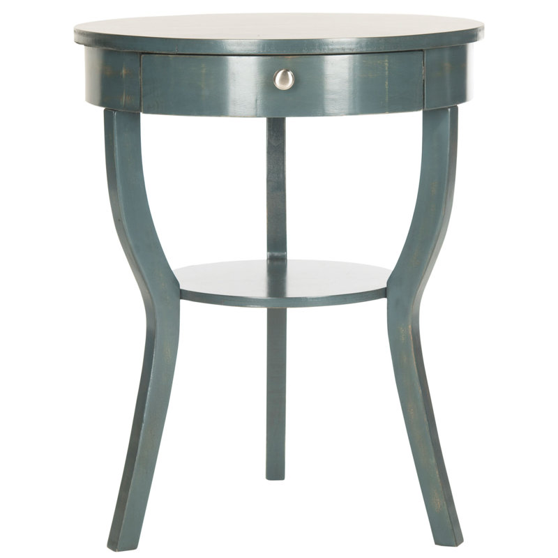 Fayyad End Table, Classic Farmhouse Table with Vintage Cream Finish, Functional Drawer & Tripod Legs, Dark Teal
