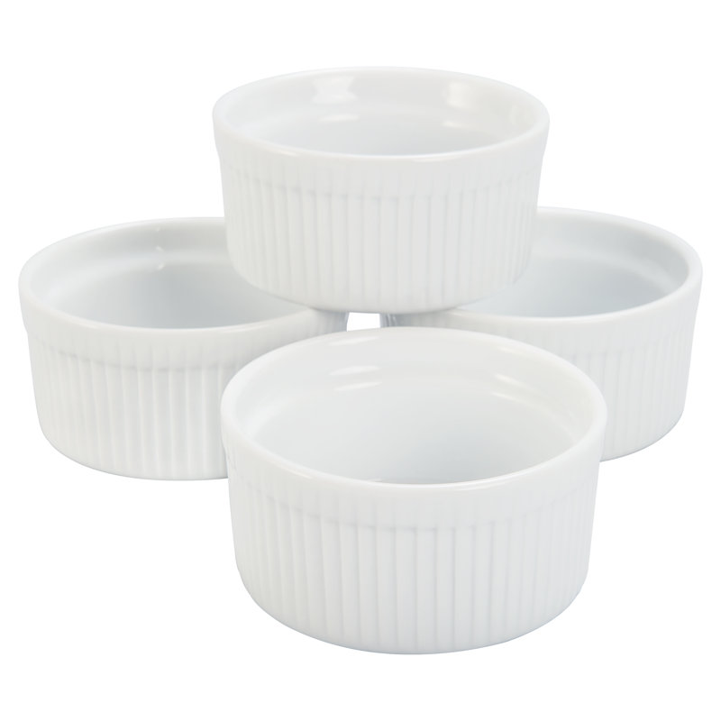 Classic White Porcelain Round Ramekin Dish Set, 6-Ounce Capacity