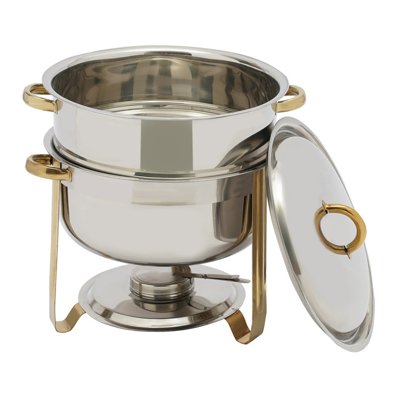 14.2Qt Gold Stainless Steel Round Chafing Dish with Lid, Gold