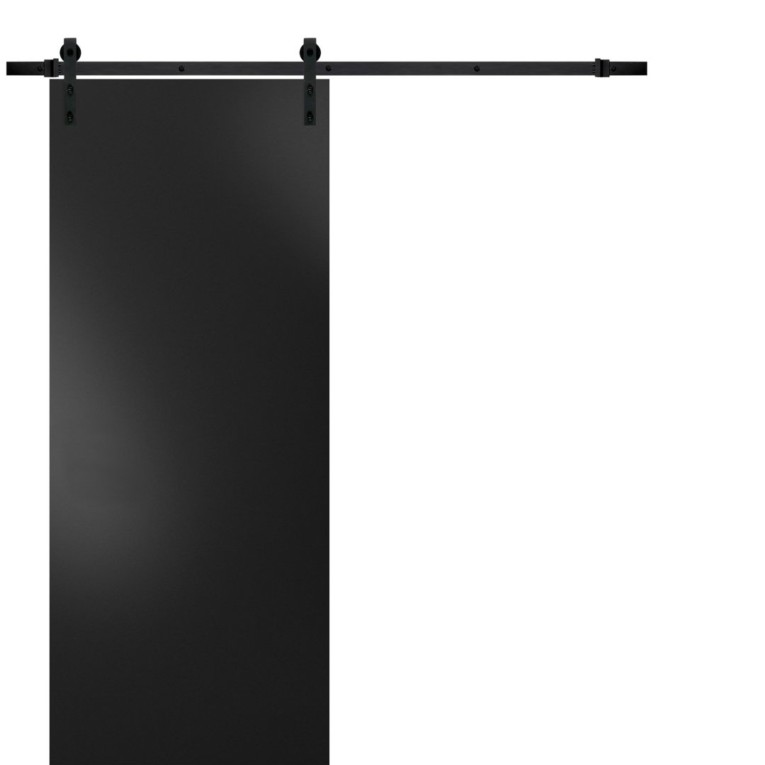 Planum Flush Wood Barn Black Door with Installation Hardware Kit SARTODOORS