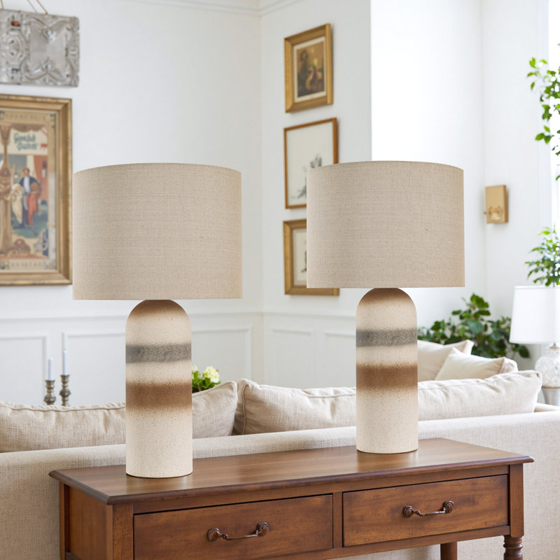 Kurtina Ceramic Table Lamp, White Brown