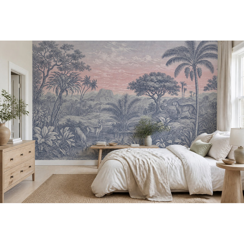 Papier peint amovible à motif de palmiers et de paysages tropicaux, 100"x96", Non-Woven Nonpasted