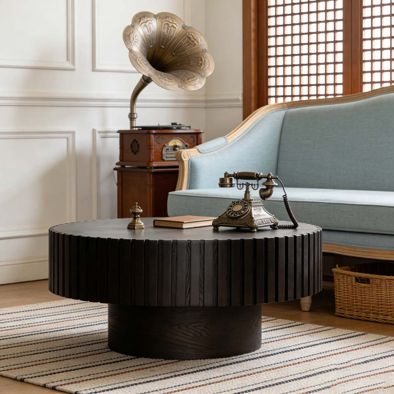 Round Coffee Table, Walnut,Walnut+black