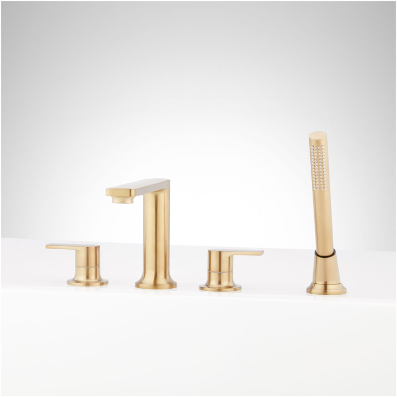 Berwyn 4-Hole Roman Tub Faucet and Hand Shower with Rough-In Valve - Brushed Gold, Brushed Gold