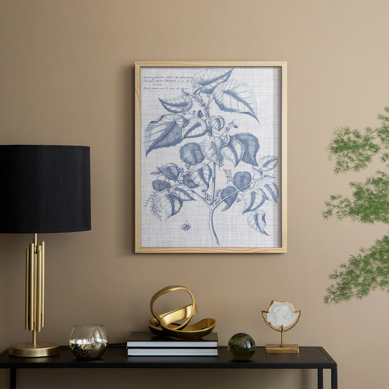 Marine et lin botanique VI, reproduction encadrée - bois massif, H 15 po x l 12 po, Naturel
