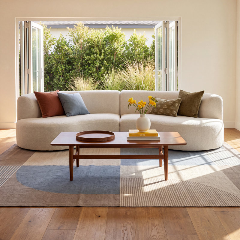 Navila 126'' Wide Outdoor Curved Patio Sectional with Cushions, Faye Sand, Symmetrical