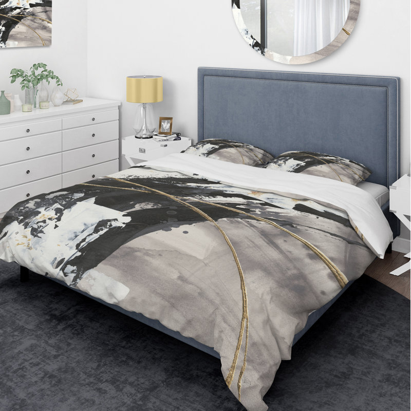 Glam Painted Arcs I - Transitional Duvet Cover Set - Microfiber Polyester, King Duvet Cover + 2 Shams