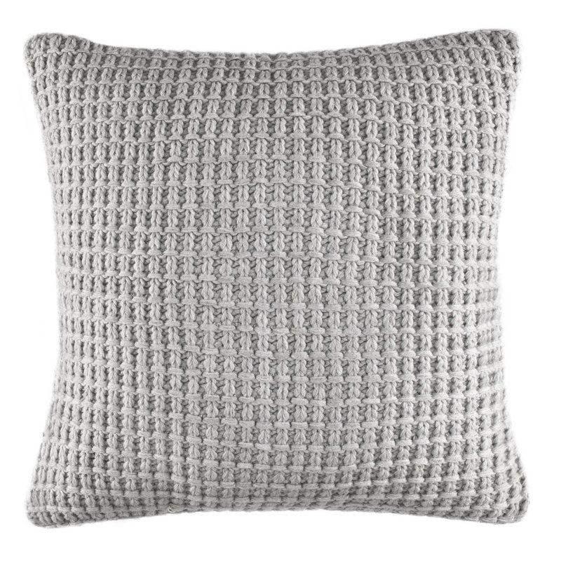 16" Square Gray Cotton Embroidered Coastal Throw Pillow