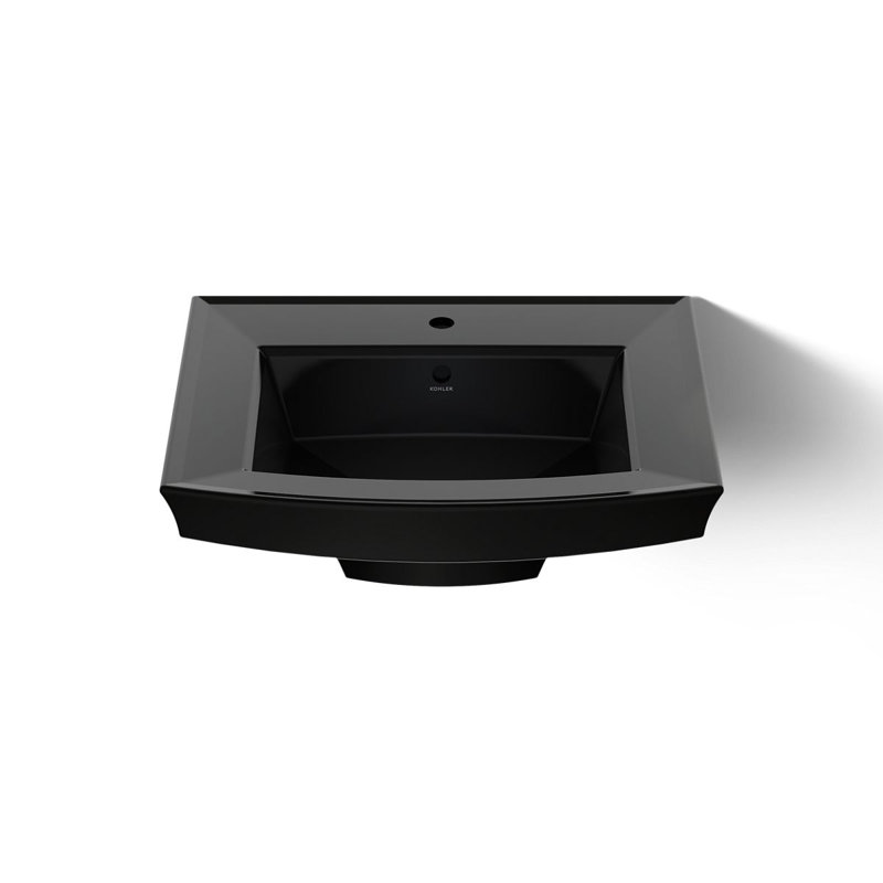 Archer® Vitreous China Rectangular Pedestal Bathroom Sink with Overflow, Black, 4'' Centers