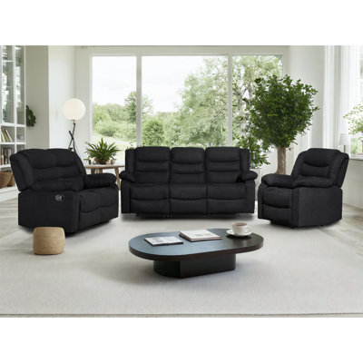 Reclining Sofa Set, Microfiber Manual Recliner Couch Set, 3 Piece Recliner Set with Loveseat, Drop Table & Cup Holders -  Latitude Run®, CD0BC3A44569404583BA0A86904362B2