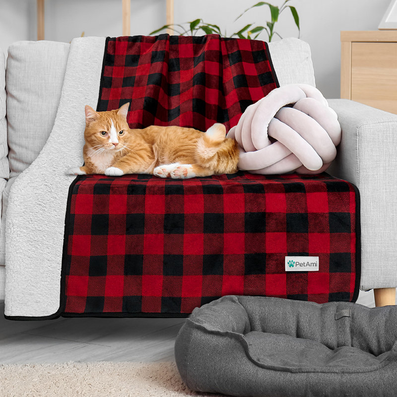 Medium Red Plaid Waterproof Sherpa Fleece Pet Blanket