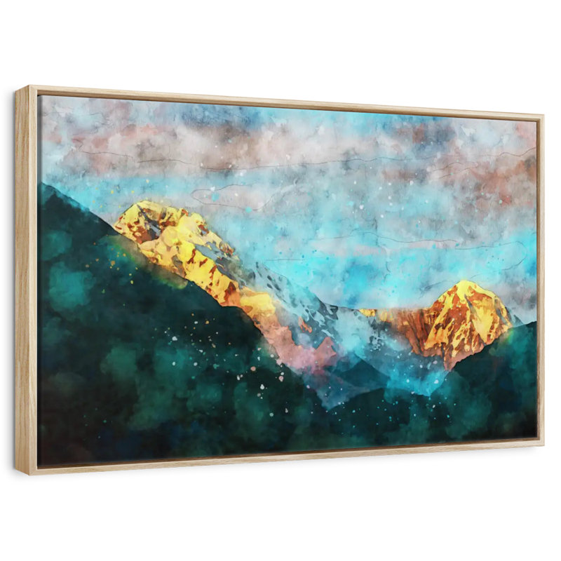 Paysage de montagne Chianna, 25 po x 17 po, Cadre flottant en bois naturel