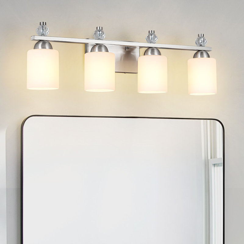 Luminaires de meuble-lavabo en verre Mid-Century E26, Nickel, 4 lumières