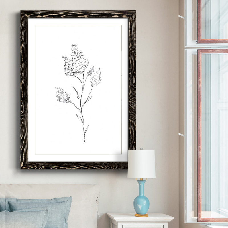 Croquis floral - reproduction de cadre photo sur papier, Papier encadré noir, H 44 po x l 31 po x P 1 po