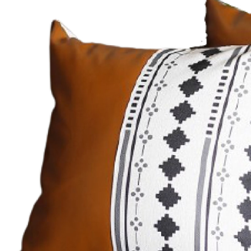 Boho Brown and Ivory Geometric Faux Leather Pillow Covers, 20" x 20"
