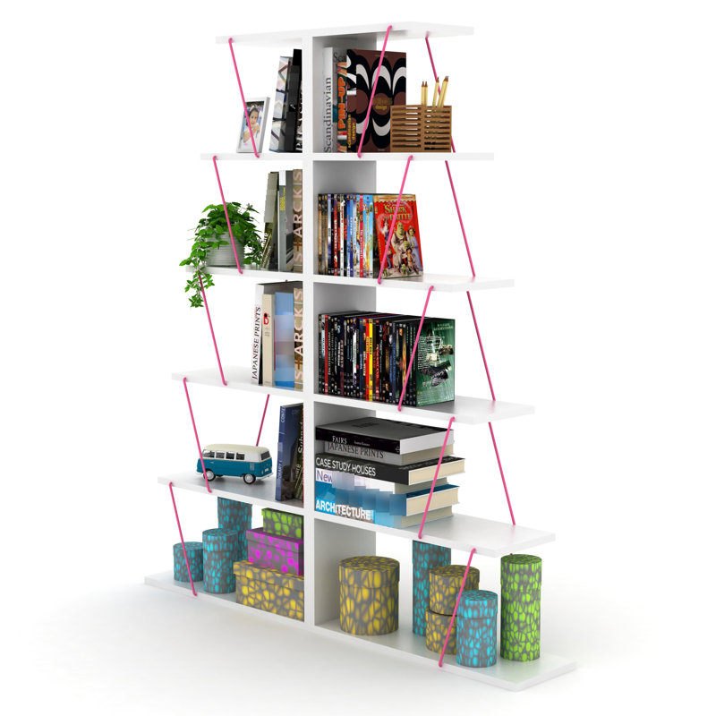 Bibliothèque blanche en bois massif à 5 niveaux