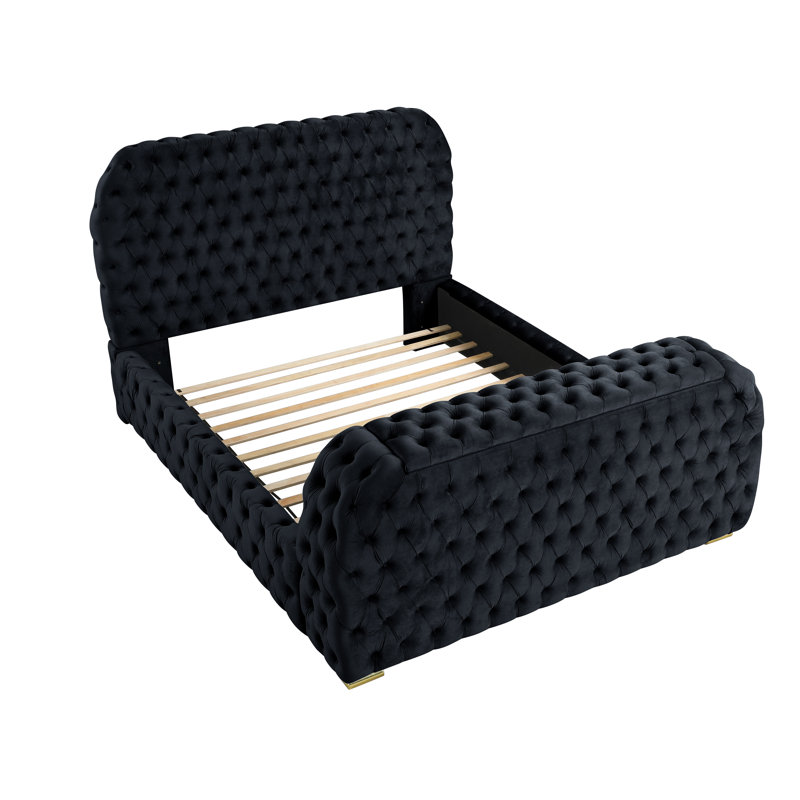 Brecken Upholstered Platform Bed with Tv Cabinet & Fireplace Display , Black, Queen
