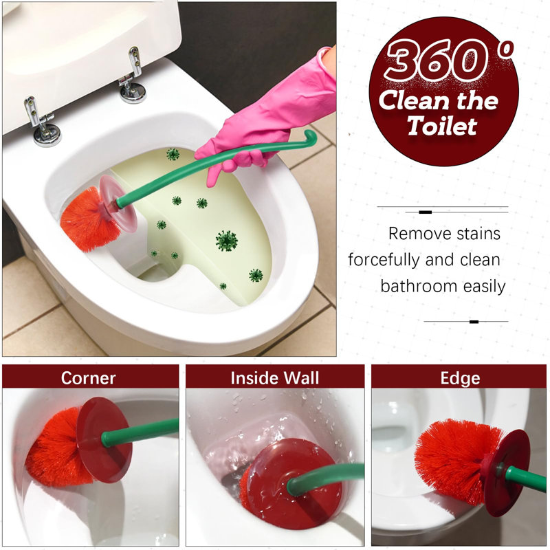 Brosse de toilette en cerisier avec cuve de support et poignée longue, nettoyage de salle de bain, forme de cerisier, nettoyant de salle de bain domestique avec base, facile à ranger, poils épais, nettoyage en profondeur, résistant à la rouille et étanche (rouge)