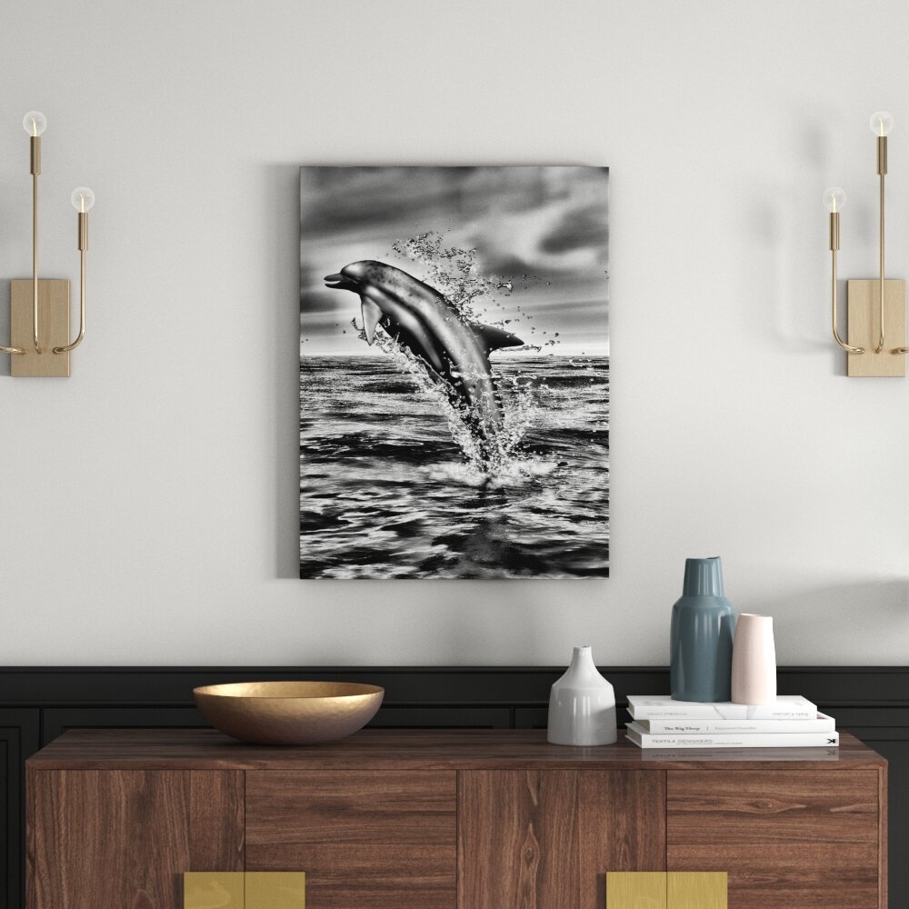 Leinwandbild Delphin Sprint im Meer in Monochrom