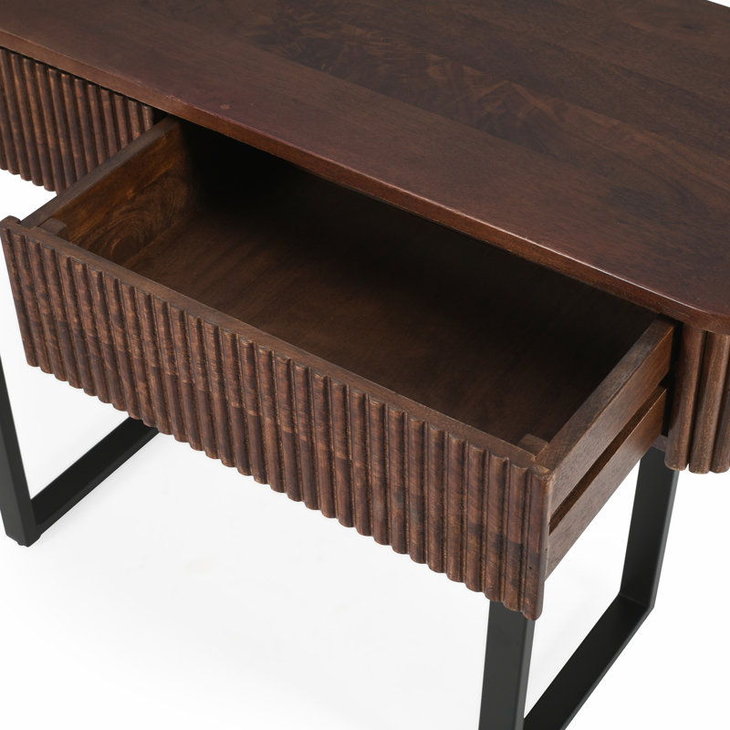 Solid Wood Entryway Table with Fluted Design, Honey