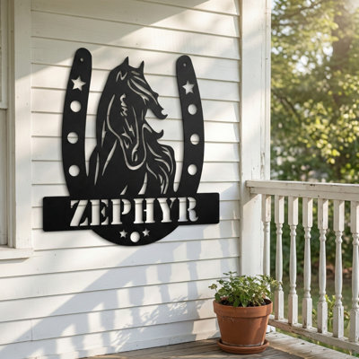 Custom Name Horse & Horseshoe Metal Wall Art, Personalized Wall Décor