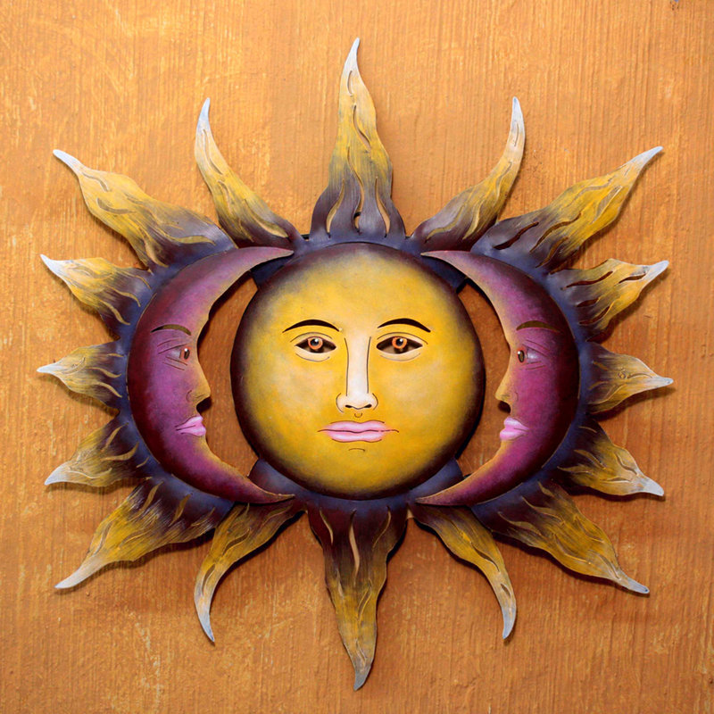 Décoration murale en acier soleil et lune fait main