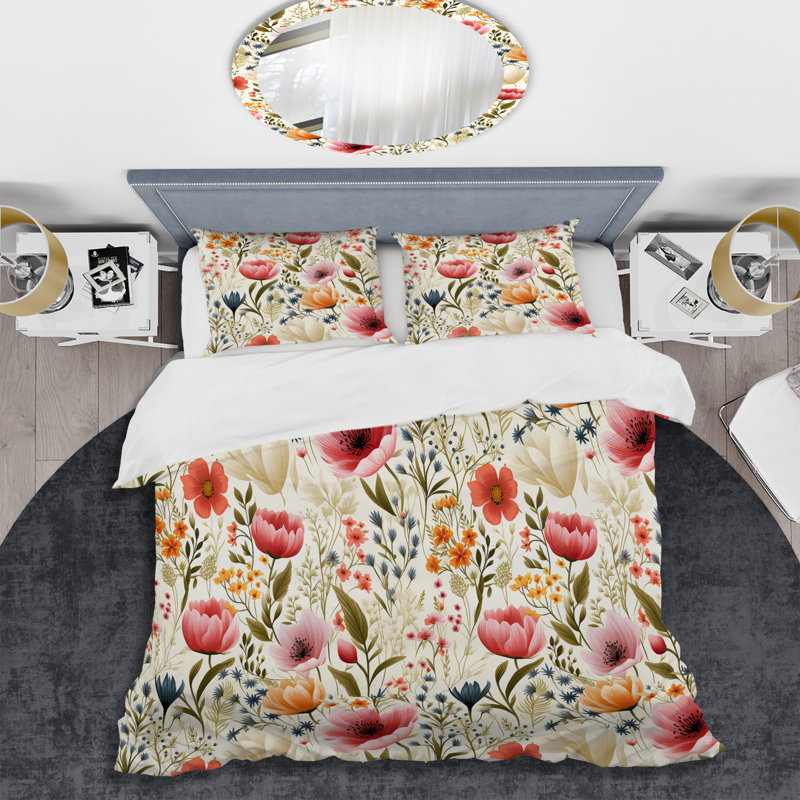 Ensemble de housse de couette Meadow, Housse de couette pour grand lit et 2 taies décor