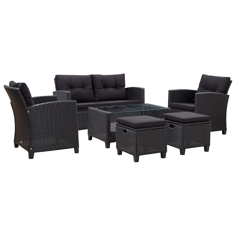 Chaise longue avec coussins 6 pièces Sarani, Noir, Noir
