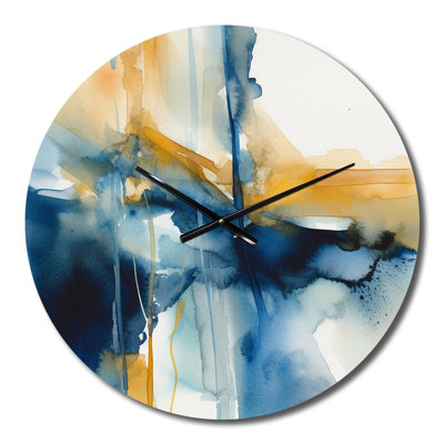 Horloge murale bleue et dorée Fusion IV - Fractals