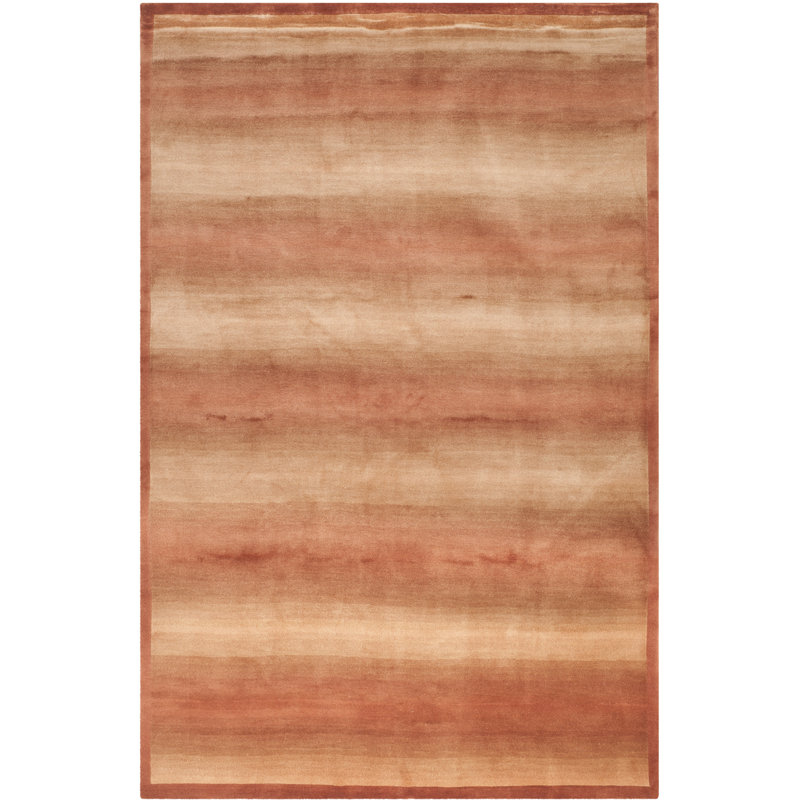 Hand-Knotted Silk/Wool Rust Area Rug, Rectangle 6' x 9'