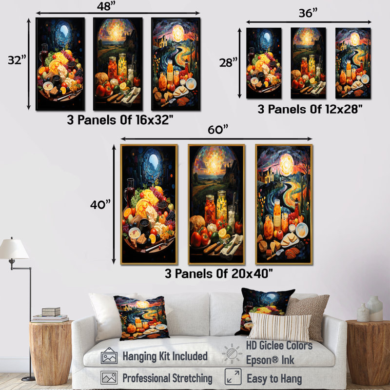 French Cuisine Landscape Harmoney - Ensemble de 4 impressions sur toile, Cadre flottant blanc, H 28 po x l 36 po