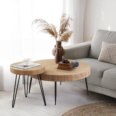 Audric 2 Piece Living Room Coffee Table Set with Wavy Wood Grain Tabletop