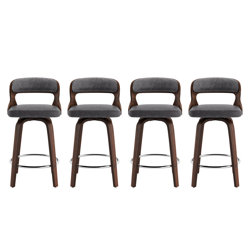 Tabouret de comptoir pivotant rembourré Edwards, Grey, Noyer foncé