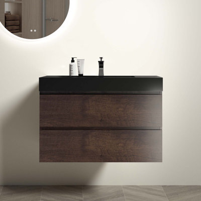 Grand meuble-lavabo de rangement mural moderne avec lavabo sans drain et robinet