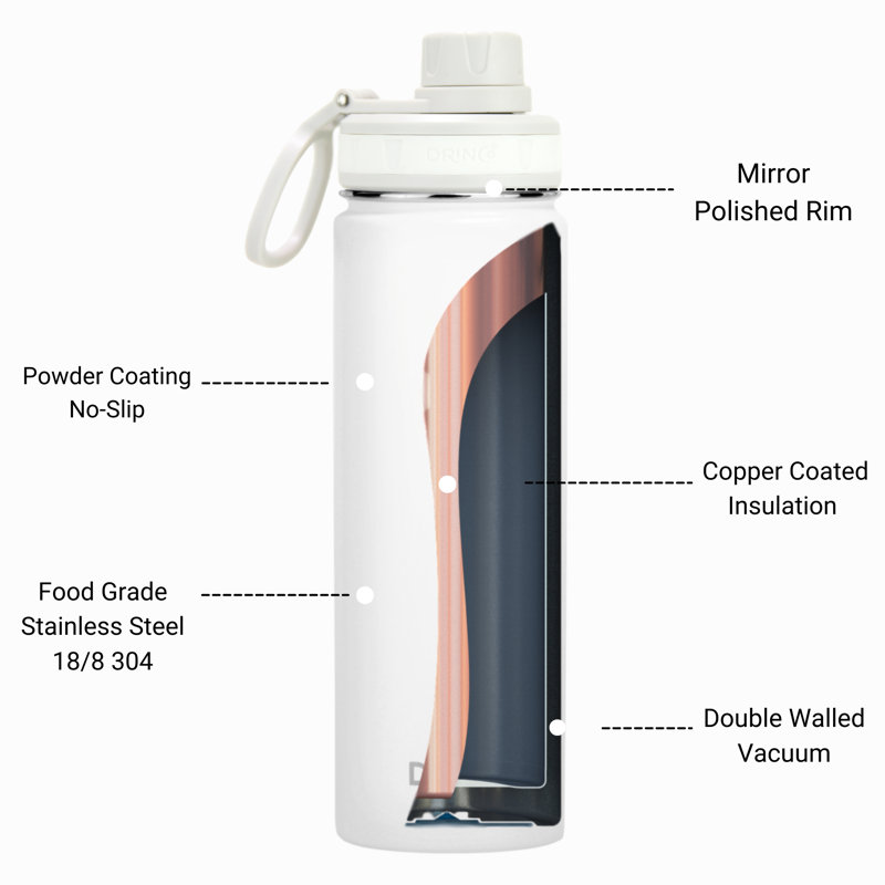 Bouteille d'eau en acier inoxydable Sport 24 oz, Blanc arctique